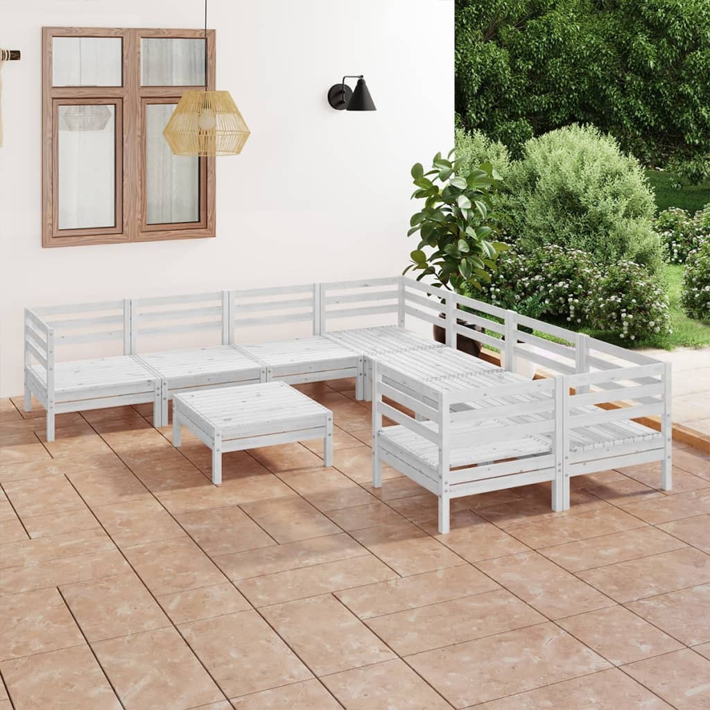 9-tlg. Garten-Lounge-Set Weiss Massivholz Kiefer